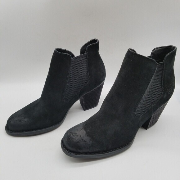 Born Women Black Suede Elaine Heel Ankle Booties 10 - Picture 2 of 8